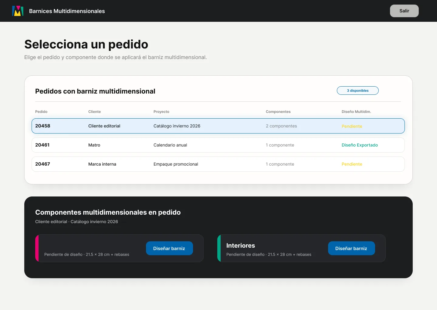 Select Production Job screen