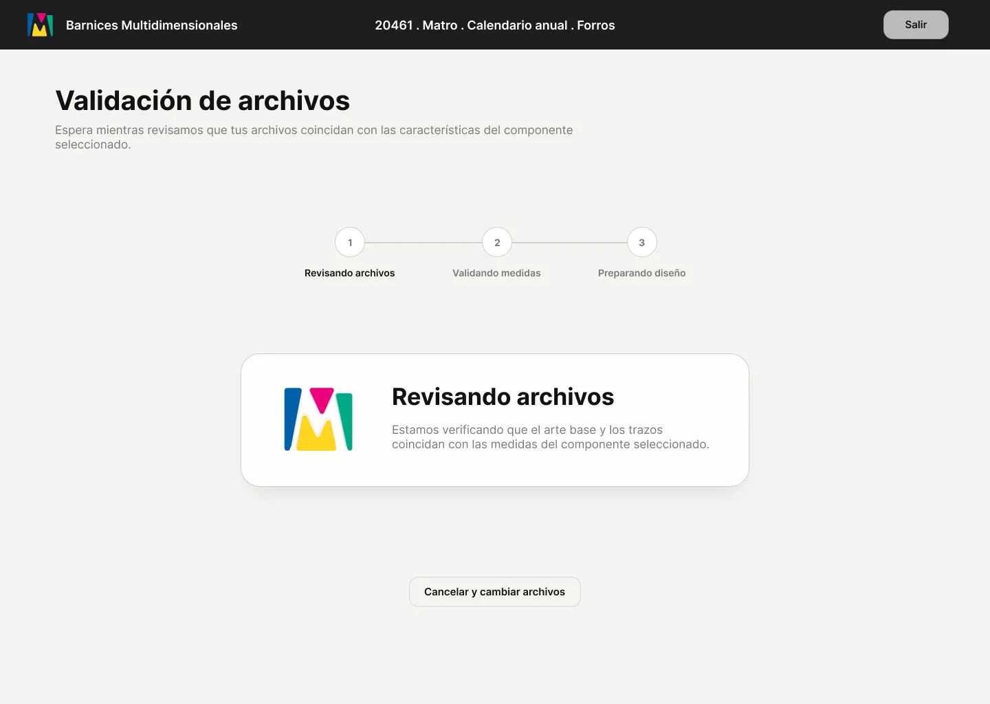 Validate Files screen